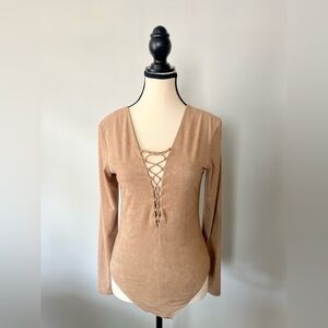 Alexander Wang Faux Suede Lace Up Bodysuit